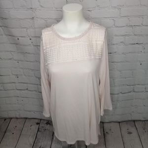 H&M Blush Pastel Pink Knit Blouse Crochet Detail Overlay Long Sleeve Medium